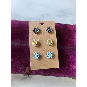 Polymer Clay Floral Stud Earrings New, Set Of Three